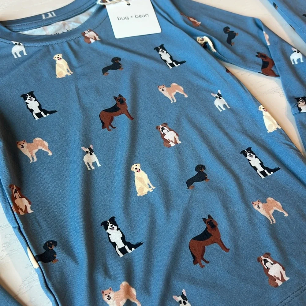 Bug + Bean Blue Dogs Bamboo Pajama Set 3T  6